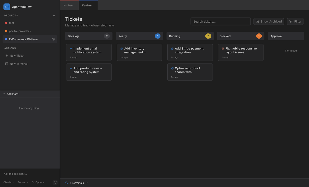 AgentsInFlow Kanban Board - Manage AI tasks across projects