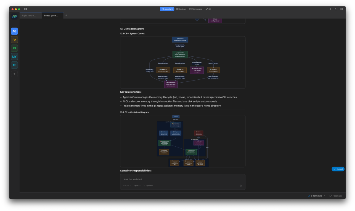 Task hierarchy with children tabs and flowcharts in AgentsInFlow