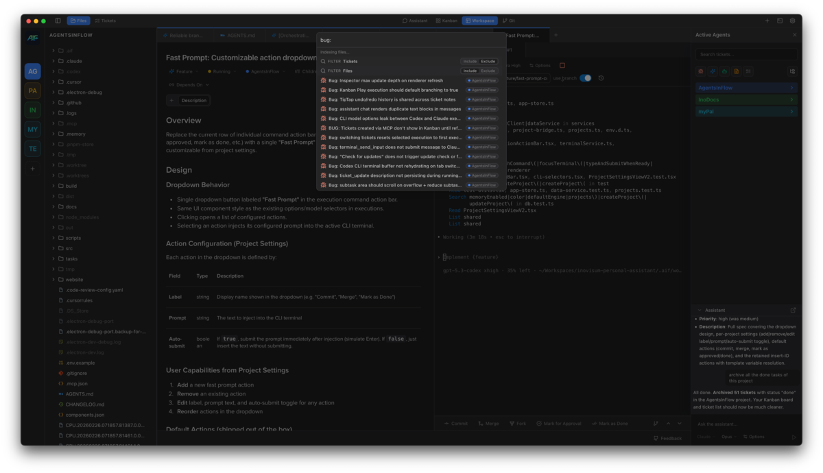 Fast Prompt actions and project memory settings in AgentsInFlow