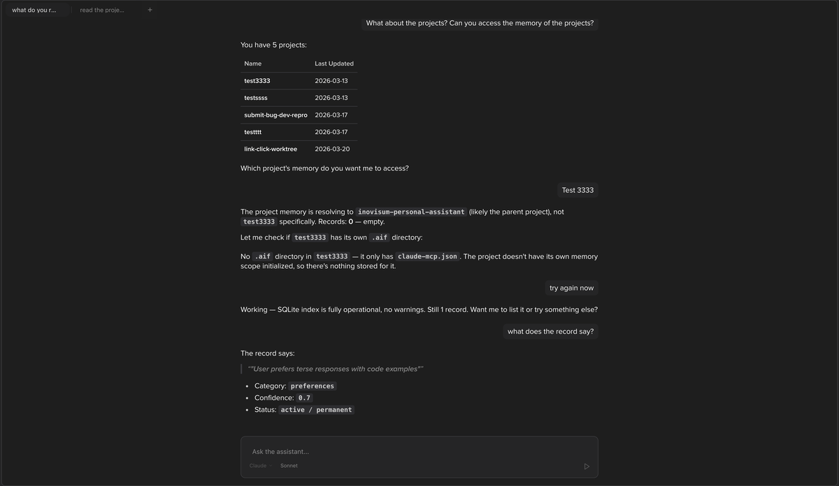Assistant chat view showing a conversation with the AI